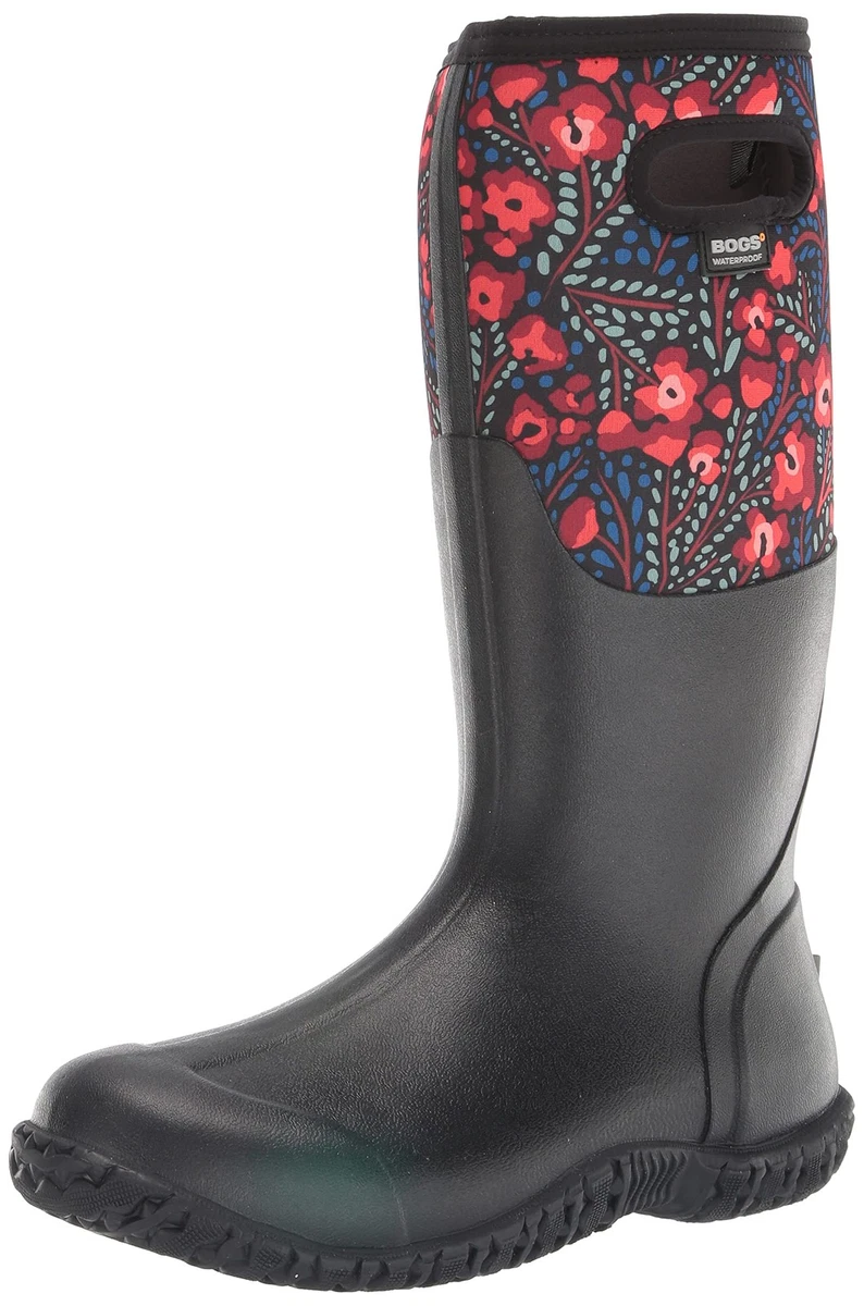 Bottes Imperméables Bogs Femme, Motif Floral Cerise, Noir, Taille US 7 / EU 38 (occasion Très Bon état)