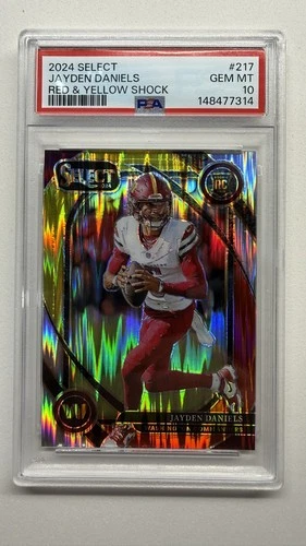 2024 Panini Select - Club Level Jayden Daniels #217 Red & Yellow Shock RC PSA 10