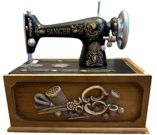 Singer NEW Sewing Machine Replica Mini Wooden Storage Box With Thread Vintage