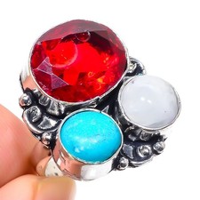 Anello gioiello design antico argento sterling 925 granato pietra di luna arc...