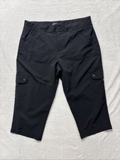 Lee Active Performance Womens 14 Medium Black Cargo Capri Stretch Snap Zip