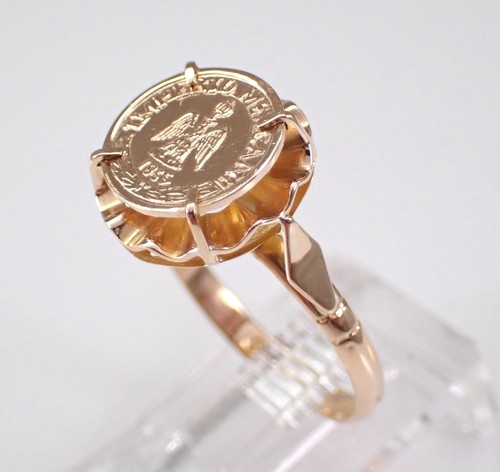 Vintage 14K Yellow Gold Coin Ring Mexican Peso Buttercup Engagement Setting - Picture 3 of 8