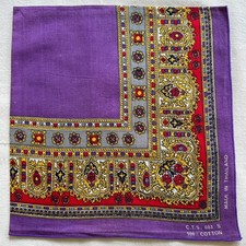Vintage Bandana Plain Purple Cotton Border Antique Art Handkerchief Kerchief 20"