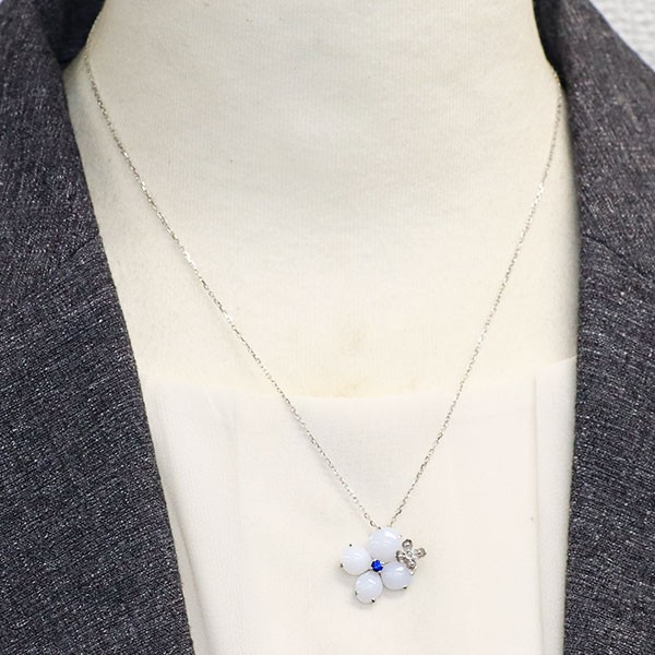 Chaumet K18WG Chalcedony Sapphire Diamond Pendant Necklace Hortensia - Auth free