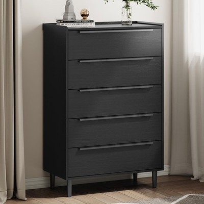 5-Drawer Dresser 48'' Tall Black Chest of Drawers for Bedroom