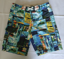 O.P. Swim Trunks "Beach Closed for Shark Attack" Boys 6/7 Net lining Beach