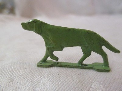 Vintage Cast Metal Cracker Jack Prize green Hunting Dog Pointer
