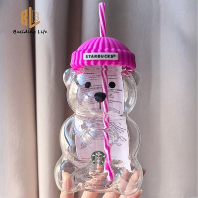 2026 Starbucks Bearista Rose Red Bear Glass Tumbler Cold Cup w/ Straw 20oz 591ml