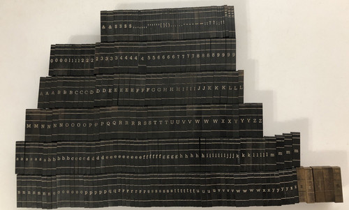 Vintage LUDLOW Brass Matrices or Mats used to Cast a row of Lead Type
