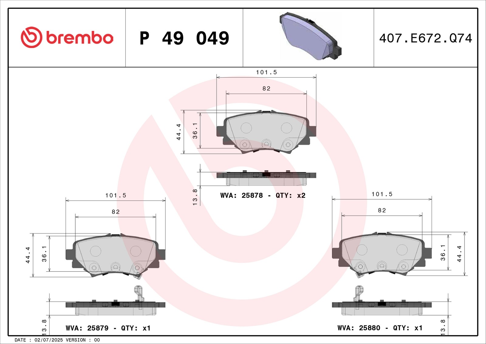 Fits BREMBO P 49 049 HAM PADS. REAR REAR Akebono MAZDA/MAZDA (CHANGAN)