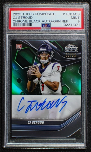 🌟 CJ STROUD - 2023 Topps Chrome Black GREEN REFRACTOR AUTO RC /99 - MINT PSA 9