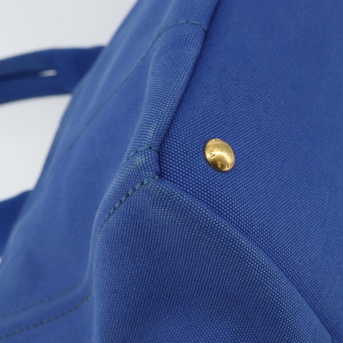 PRADA Canapa MM Hand Bag Canvas Blue Gold Auth 158821 thumbnail 16