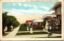 Residence Street Scene SOUTHERN CALIFORNIA c1927 Postcard
