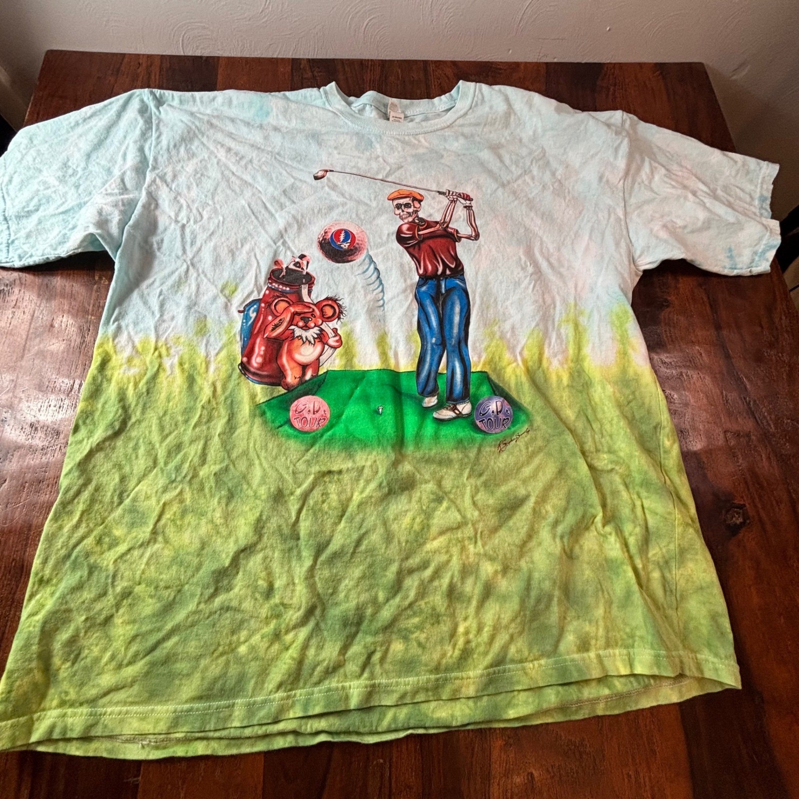 Grateful Dead Golf Skeleton Tie Dye Graphic T-Shirt 4XL Blue Green 4800