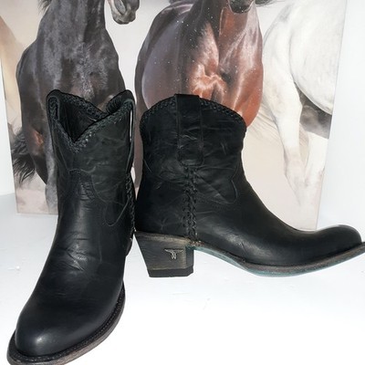 Lane Leather Western Boots Womens Plain Jane Shortie Sz 8 Cowboy LB0359  Black