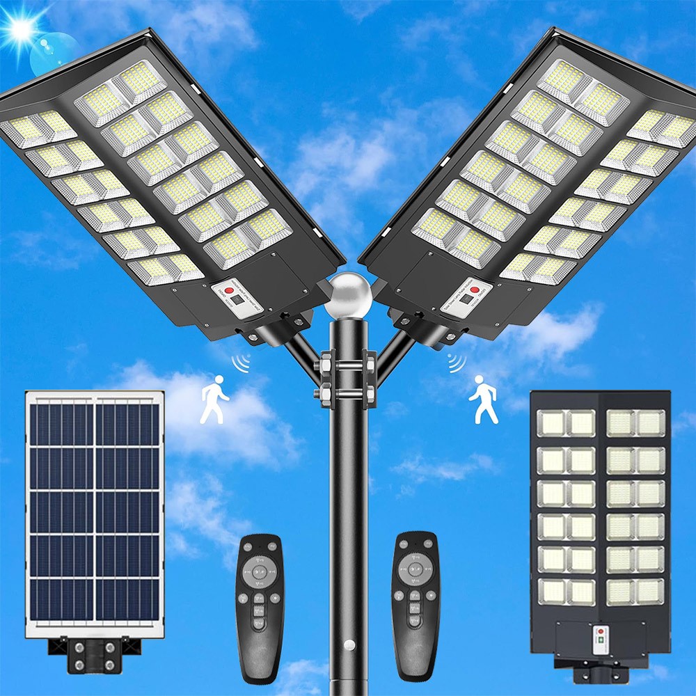 2X 10000W Commercial Solar Street Lights Dusk to Dawn Lamp for Parking Lot Road