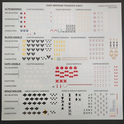 Warhammer 40k Decalcomanie Space Marine Trasferelli 10° Edizione