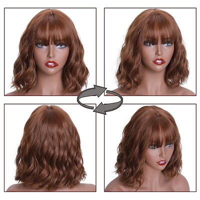 Synthetic Wavy Bob Wig with Bangs Layered Retro Chic Party Costume Women Short Wavy Bob Wigs with Bangs Synthetic Hair Fashion  main image 2