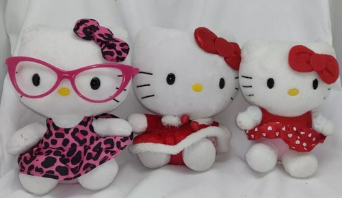 Lot of 3 Hello Kitty plush stuffed animals Sanrio Ty nerdy glasses holiday