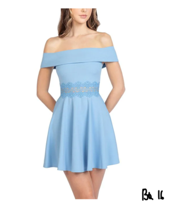 b darlin light blue dress B Darlin Womens Blue Embroidered Cut Out Off Shoulder Mini Fit + Flare Dress Juniors 3