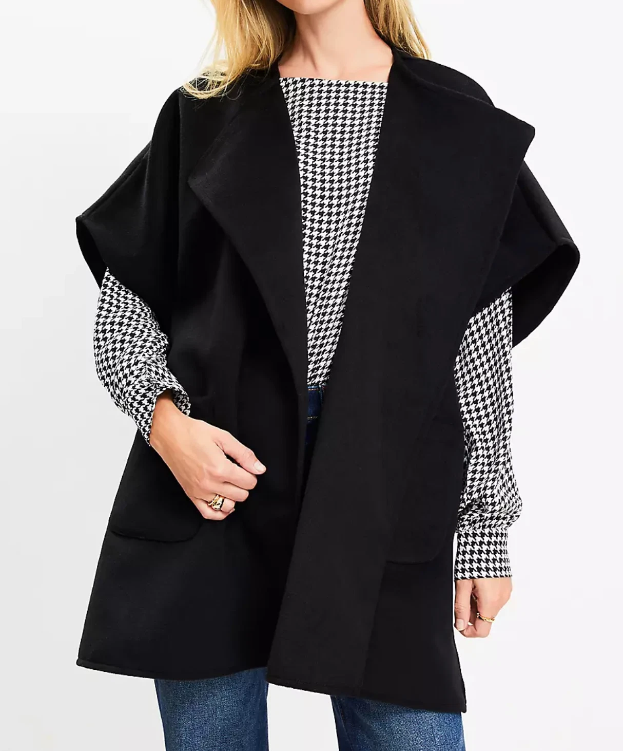 NEW ANN TAYLOR LOFT BLACK OVERSIZED WRAP PONCHO SWEATER SZ M/L