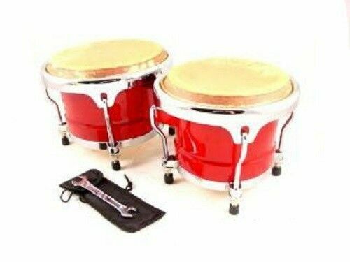 BONGOS LEGNO ROSSO 8""+9"" pollici, set doppia batteria, percussioni latine mondiali NUOVO - Foto 1 di 1