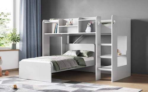 Particle Board Bunk Bed Frame Solid Ladder Guard Rail L Shaped Bedroom Furniture