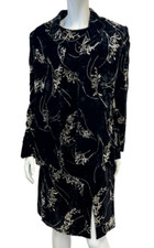 Vintage GIORGIO ARMANI 3PCS Velvet Jacket Dress Scarf 6 8 Black Gray Leaf