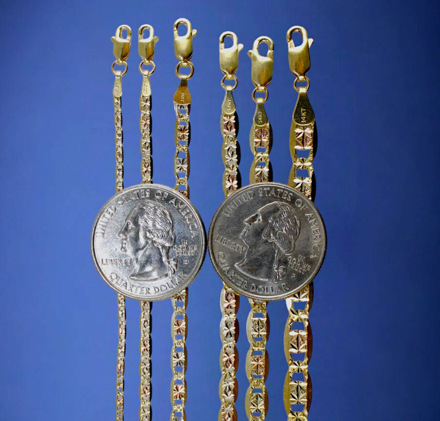 14K Tri Color Gold 1mm-6mm SOLID Valentino Mariner Anchor Bracelet Chain 7"-9" - Image 4 of 4