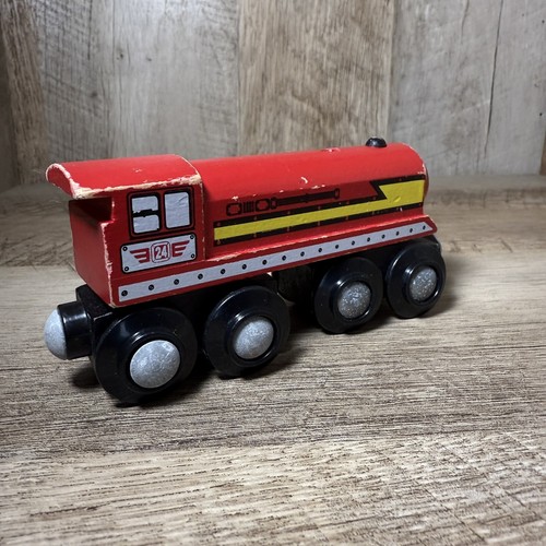Trenino giocattolo in legno magnetico motori rosso giallo verde Maxim Enterprises locomotiva - Foto 4 di 18