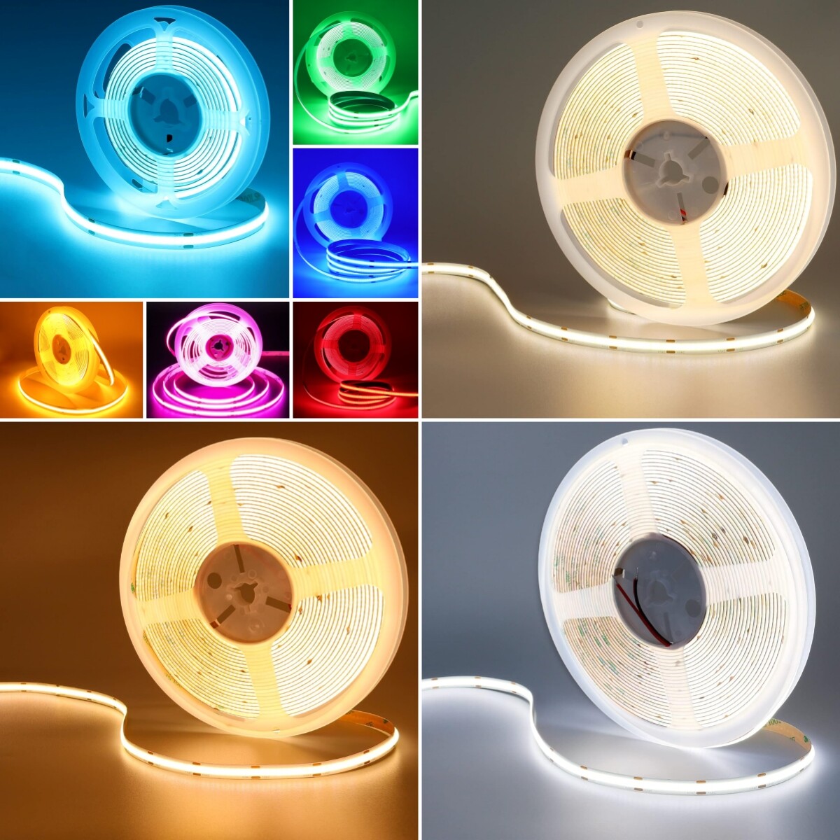 16.4ft 24V COB LED Strip Lights – High Density 384/528 LEDs/m, Indoor/Outdoor IP44, Multicolor