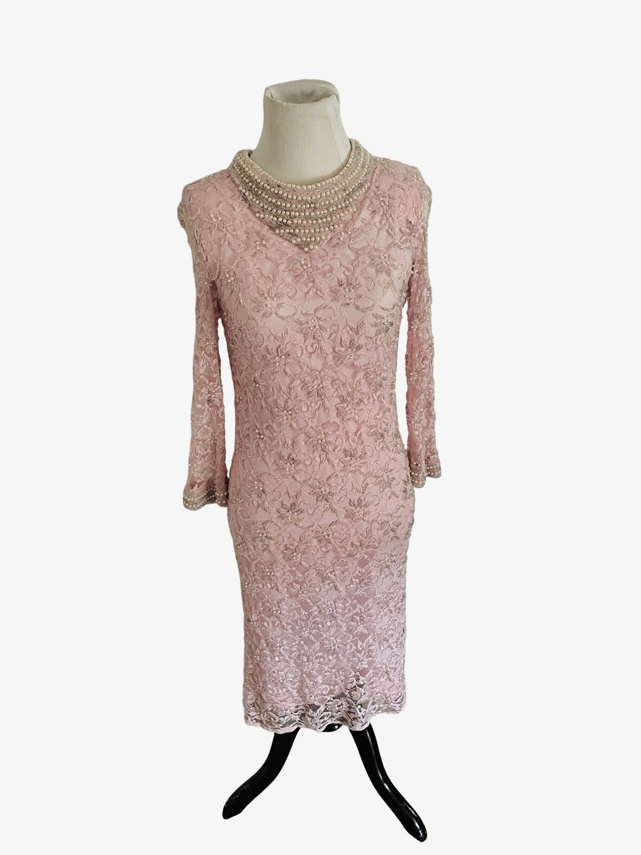calvin klein pink lace dress Pink Dress Calvin Klein Dress With Pearl Sleeves Fine Lace Pearl Midi Dress