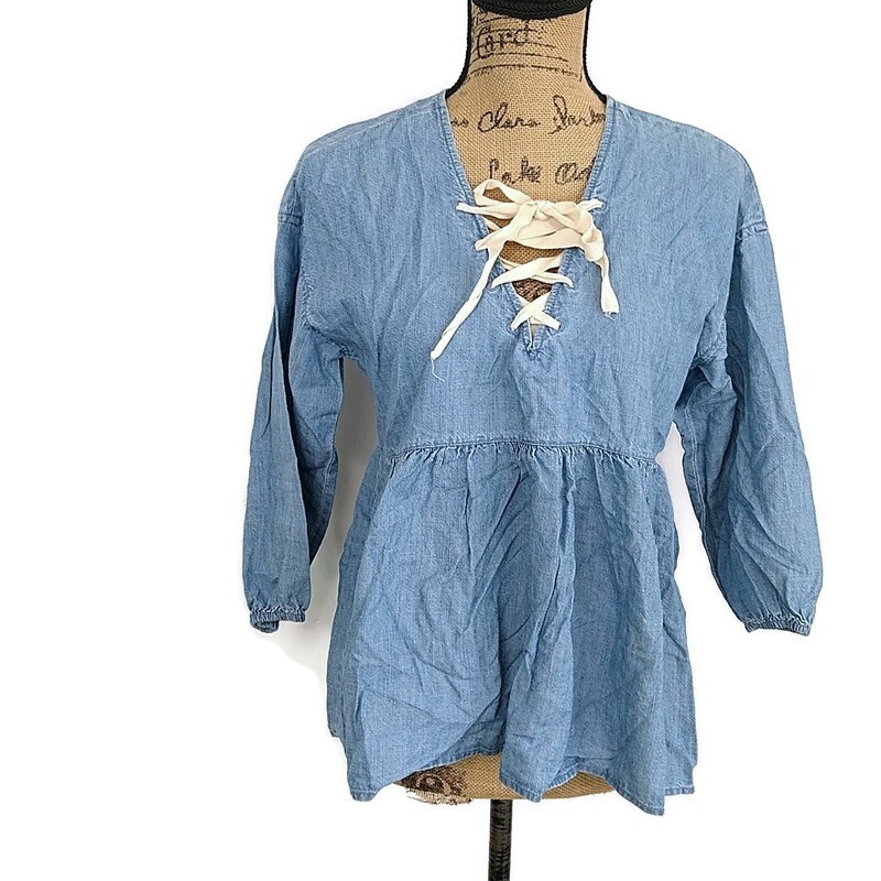 Joie Womens sz XXS Top Blue Chambray Peplum 3/4 Sleeve Lace Up