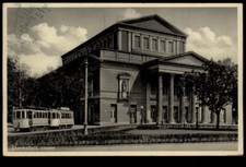 DARMSTADT * Theater mit Straßenbahn * sw-AK, gel. 1939