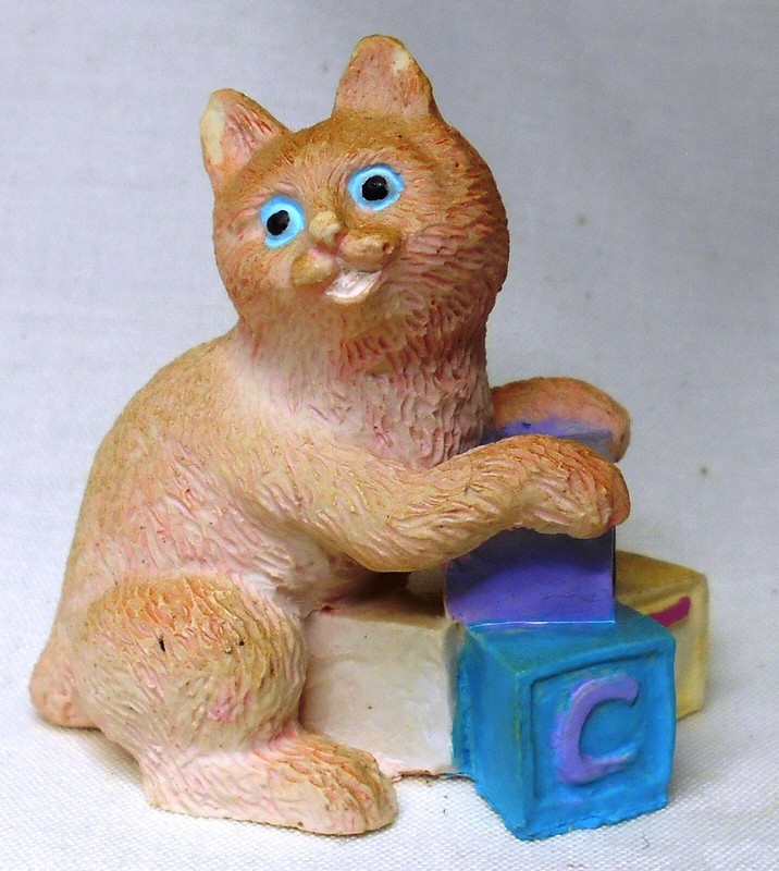 Unbranded Miniature Resin Orange Cat with Alphabet Blocks "C, A, T"