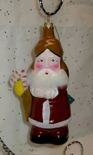 NOS Santa with Candy Cane Blown Glass Tree Ornament NWT