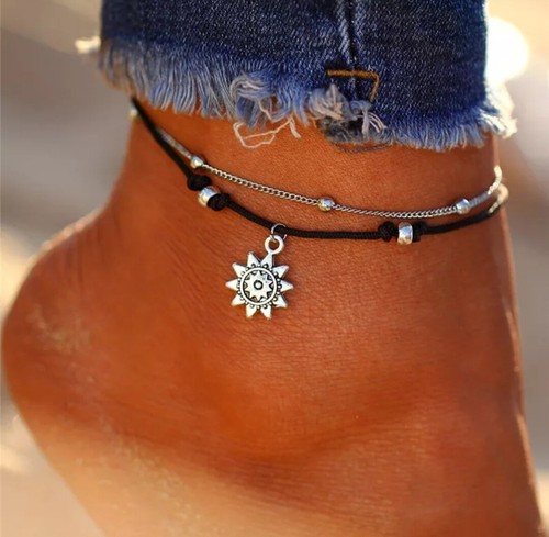 Cavigliera Il Sole Argento Sterling 925 Placcato Piede Catena Boho Beach Perline - Foto 4 di 13