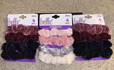 12 Velvet Texture Scrunchies Assorted Colors Belle 3 Packs of 4 each New