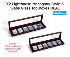 X2 Lighthouse Wood Display Box 6 Certified Coin Slabs w/ Glass Lid Top Quality 