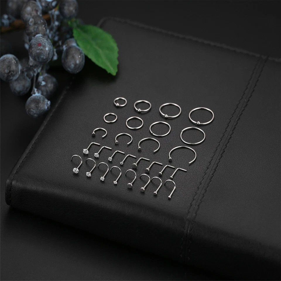 28pcs Nose Hoop Rings L Bone Screw Shaped Nose Studs Surgical Steel Piercing - Image 4 of 4