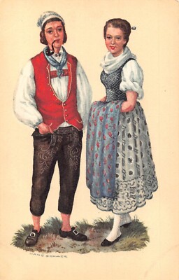 A715 Swiss Traditional Costume Graubuenden Couple Art by Hans Schaer postcard | eBay A715 Swiss Traditional Costume Graubuenden Couple Art by Hans Schaer postcard | eBay