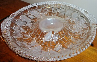 Heavy Crystal 13 In Chip & Dip Serving Platter Bowl in Fruit Grapes Pear Design