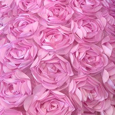 Light Pink 3D Floral Fabric, Peony Bouquet, Pink Rosette on Tulle by the Yard