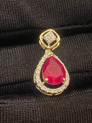 Pendentif 18K Or Jaune Pavé Diamants 0.36ct & Rubis Naturel 1.95ct - Jisha, Neuf