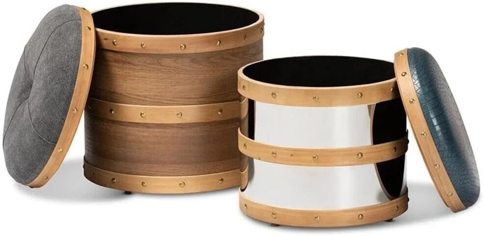 Juego otomano 2 cabañas redondas de campo de granja grandes pequeñas con almacenamiento glamour rústico Foto 3 de 4