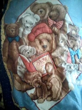 Kidsline Teddy Bear Baby Quilt Stars Moon Blue Yellow + Sheet& Diaper Holder EXC