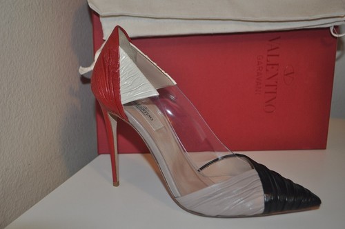 NIB VALENTINO Colorblock Ruched Pointy Toe Pump Shoe 100mm Beige Black EUR 38 - Picture 1 of 10