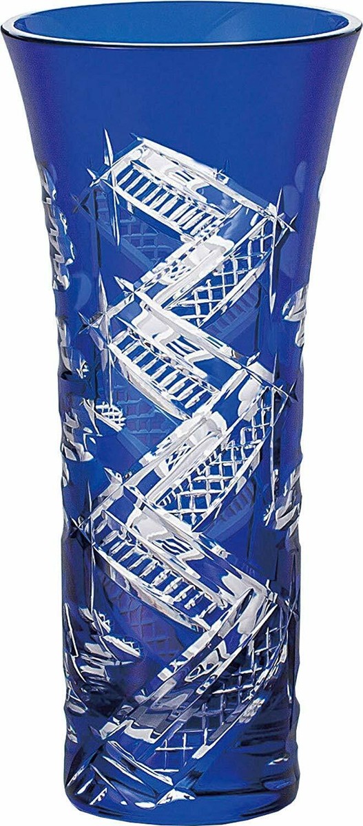 KEIYO（ケイヨウ）APPCASTII Toyo Sasaki Glass Yachiyo Kiriko Flower Vase Yatsuhashi Blue