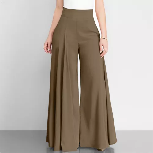 Pantalones Palazzo para mujer con cremallera cintura alta culottes sueltos acampanados pantalones de pierna ancha - Imagen 10 de 27