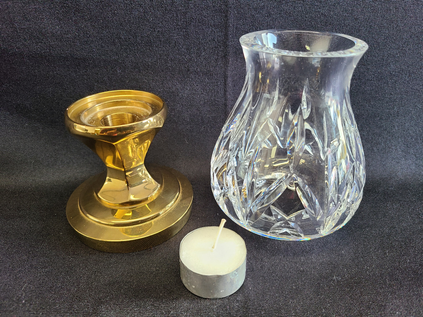 Waterford Lismore Cut Crystal Hurricane Candle Holder Lamp with Brass